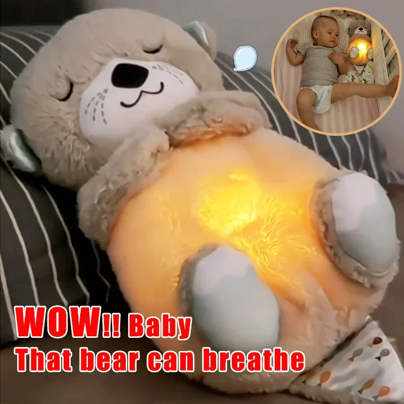 Baby Breath Baby Bear Soothes Otter Plush Toy Doll Toy Child Soothing Music Sleep Companion Sound and Light Doll Toy Gifts